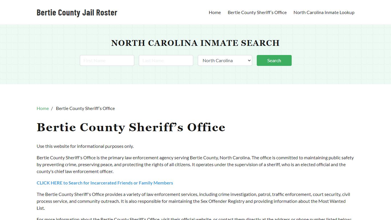 Bertie County Sheriff Office, NC, Arrest Warrants Search